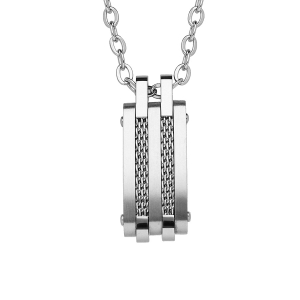 COLLIER ACIER PENDENTIF RECTANGULAIRE CABLE GRIS 50+5CM