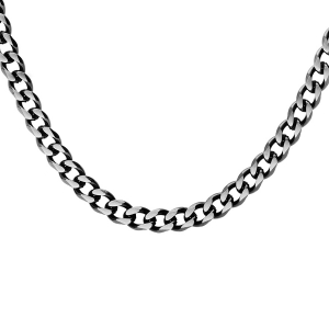 COLLIER ACIER MAILLE GOURMETTE 4MM PVD BROSSÉ ASPET PATINÉ CHANFREIN NOIR 50CM