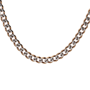 COLLIER ACIER MAILLE GOURMETTE 4MM PVD BROSSÉ ASPET PATINÉ CHANFREIN MARRON 55CM
