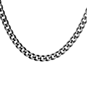 COLLIER ACIER MAILLE GOURMETTE 4MM PVD BROSSÉ ASPET PATINÉ CHANFREIN NOIR 55CM