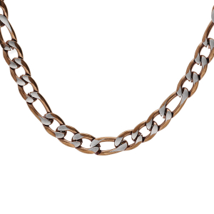COLLIER ACIER 1+3 5MM PVD BROSSÉ ASPECT PATINÉ CHANFREIN MARRON 55CM