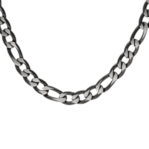 COLLIER ACIER 1+3 5MM PVD BROSSÉ ASPECT PATINÉ CHANFREIN NOIR  55CM