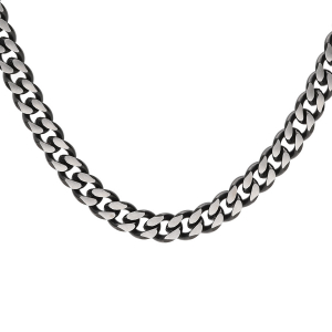 COLLIER ACIER MAILLE GOURMETTE 5MM PVD BROSSÉ ASPET PATINÉ CHANFRIN NOIR 55CM