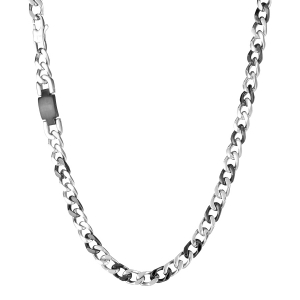 COLLIER ACIER MAILLE GOURMETTE 6MM AVEC MAILLONS NOIRS 50CM