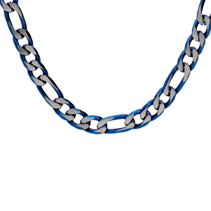 COLLIER ACIER 1+3 6MM PVD BROSSÉ ASPECT PATINÉ CHANFREIN BLEU  55CM