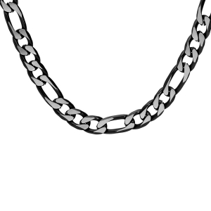 COLLIER ACIER 1+3 6MM PVD BROSSÉ ASPECT PATINÉ CHANFREIN NOIR  55CM