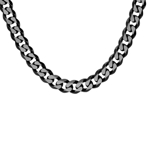 COLLIER ACIER MAILLE GOURMETTE 6MM PVD BROSSÉ ASPET PATINÉ CHANFREIN NOIR 55CM