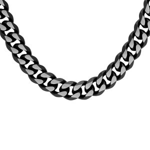 COLLIER ACIER MAILLE GOURNETTE 8MM PVD BROSSÉ ASPECT PATINÉ CHANFREIN NOIR 55CM
