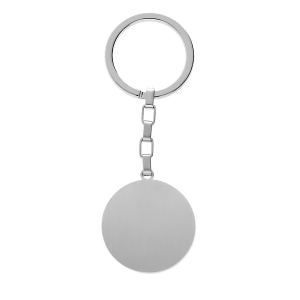 PORTE CLEF ACIER A GRAVER PLAQUE RONDE DIAM 33 MM SATINÉE CHAINETTE BRILLANTE