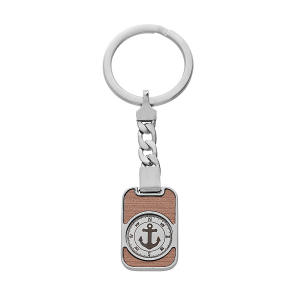 PORTE CLEF ACIER RECTANGULAIRE ANCRE ASPECT BOIS MARRON