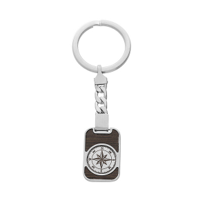 PORTE CLEF ACIER RECTANGULAIRE BOUSSOLE ASPECT BOIS