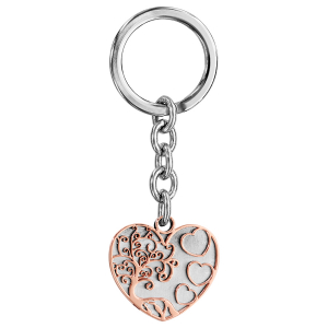 PORTE CLEF ACIER COEUR ET ARBRE DE VIE  PVD ROSE