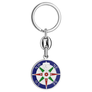 PORTE CLEF ACIER BOUSSOLE EMAILLÉE