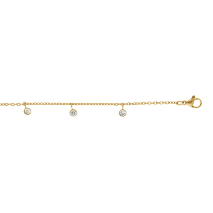 CHAINE CHEVILLE ACIER DORÉ PAMPILLE OXYDES BLANC SERTI CLOS 21+3CM