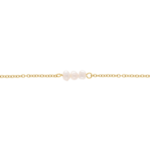 CHAINE CHEVILLE ACIER DORÉ 3 PERLES BLANCHES IMITATION 21+3CM