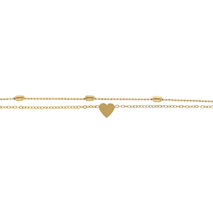 CHAINE CHEVILLE ACIER DORÉ DOUBLE RANGS AVEC COEUR 19.5+5CM