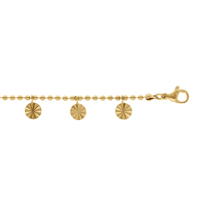 CHAINE CHEVILLE ACIER DORÉ PAMPILLES PASTILLES DIAMANTÉS 22+5CM