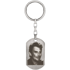 PORTE-CLEF ACIER PLAQUE GRAVURE PORTRAIT JOHNNY