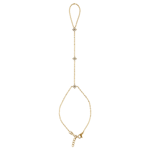 PARURE DE MAIN ACIER DORÉ FLEURS OXYDES BLANCS 17+3CM