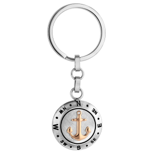 PORTE CLEF ACIER BOUSSOLE AVEC ANCRE MARINE PVD ROSE