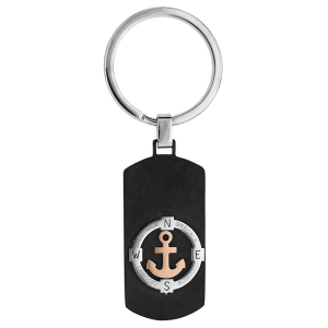 PORTE CLEF ACIER RECTANGULAIRE PVD NOIR AVEC ANCRE MARINE PVD ROSE