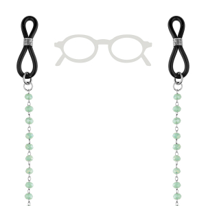 CHAINE DE LUNETTE ACIER PIERRES SYNTHETIQUE FACETÉES BLEU CIEL  69CM