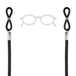 CHAINE DE LUNETTE ACIER ET CUIR BOVIN NOIR 74CM