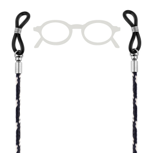 CHAINE DE LUNETTE ACIER ET CORDE MARINE BLEU ET BLANC 74CM