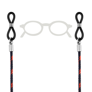CHAINE DE LUNETTE ACIER ET CORDE MARINE BLEU ET ROUGE 74CM