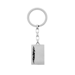 PORTE CLEFS ACIER SATINE RECTANGULAIRE 21X33MM AVEC MOTIF TRIBAL SUR COTÉ