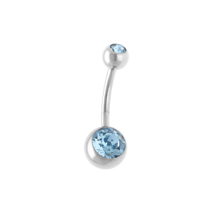 PIERCING NOMBRIL ACIER BOULE PIERRES BLEU CIEL SYNTH