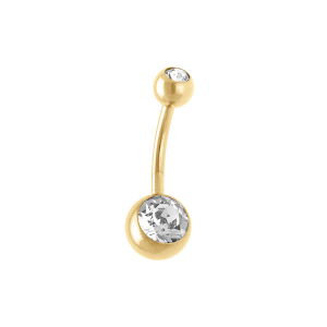 PIERCING NOMBRIL ACIER DORE BOULE PIERRES BLANCHES SYNTHETIQUE