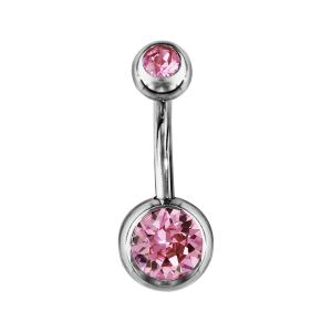 PIERCING NOMBRIL BOULE ACIER PIERRES ROSE SYNTH