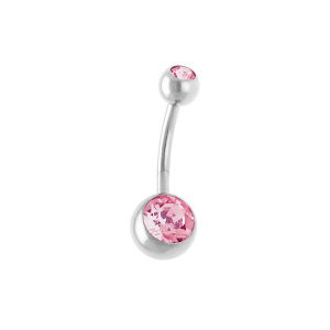 PIERCING NOMBRIL BOULE ACIER PIERRES ROSE SYNTH