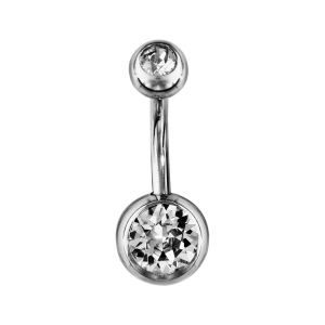 PIERCING NOMBRIL ACIER BOULE PIERRES BLANCHES SYNTHETIQUE