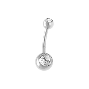 PIERCING NOMBRIL ACIER BOULE PIERRES BLANCHES SYNTHETIQUE