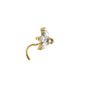 PIERCING ACIER DORÉ NEZ FLEUR OXYDES BLANCS