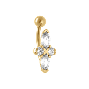 PIERCING ACIER DORÉ NOMBRIL CROIX OXYDES BLANCS