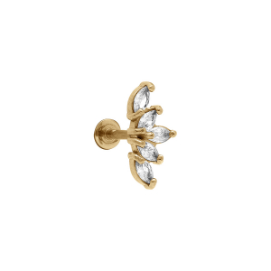 PIERCING ACIER DORÉ OREILLE HELIX, TRAGUS OXYDES BLANCS