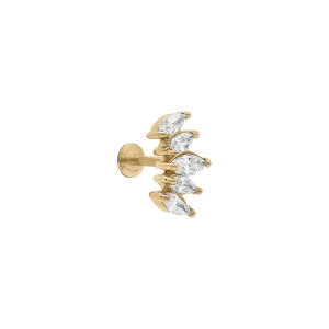 PIERCING ACIER DORÉ OREILLE HELIX, TRAGUS OXYDES BLANCS
