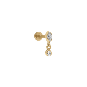 PIERCING ACIER DORÉ OREILLE HELIX, TRAGUS OXYDES BLANCS