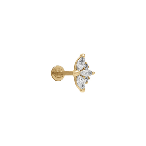 PIERCING ACIER DORÉ OREILLE HELIX, TRAGUS OXYDES BLANCS