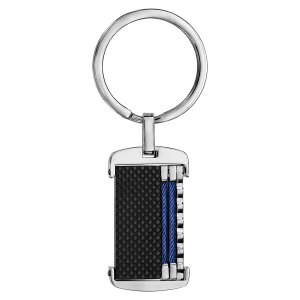 PORTE CLEF ACIER PVD NOIR AVEC CABLE BLEU