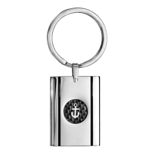 PORTE CLEF ACIER RECTANGULAIRE AVEC CARBONE MOTIF ANCRE MARINE