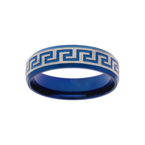 BAGUE ACIER ET PVD BLEU MOTIF GRECQUE 6MM