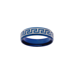 BAGUE ACIER ET PVD BLEU MOTIF GRECQUE 6MM