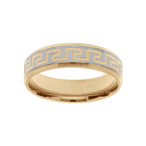 BAGUE ACIER ET PVD DORÉ MOTIF GRECQUE 6MM