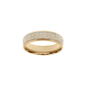 BAGUE ACIER ET PVD DORÉ MOTIF GRECQUE 6MM