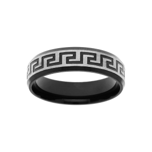 BAGUE ACIER ET PVD NOIR MOTIF GRECQUE 6MM