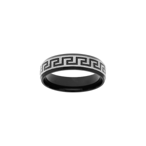 BAGUE ACIER ET PVD NOIR MOTIF GRECQUE 6MM